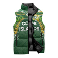 Custom Cook Islands Rugby League Sleeveless Puffer Jacket Tatau Tribal Motifs-Dark Green Color LT03 - Polynesian Pride