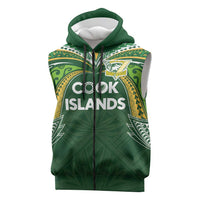 Custom Cook Islands Rugby League Sleeveless Zip Hoodie Tatau Tribal Motifs-Dark Green Color LT03 Green - Polynesian Pride