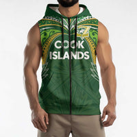 Custom Cook Islands Rugby League Sleeveless Zip Hoodie Tatau Tribal Motifs-Dark Green Color LT03 - Polynesian Pride