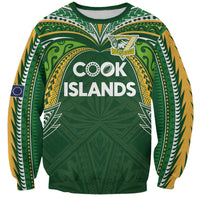 Custom Cook Islands Rugby League Sweatshirt Tatau Tribal Motifs-Dark Green Color LT03 Unisex Green - Polynesian Pride