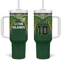 Custom Cook Islands Rugby League Tumbler With Handle Tatau Tribal Motifs-Dark Green Color LT03 One Size: 40 oz Green - Polynesian Pride