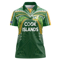 Custom Cook Islands Rugby League Women Polo Shirt Tatau Tribal Motifs-Dark Green Color LT03 Female Green - Polynesian Pride