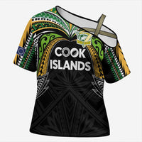 Custom Cook Islands Rugby League Cross Shoulder Shirt Tatau Tribal Motifs-Black Color LT03 Female Black - Polynesian Pride