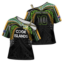 Custom Cook Islands Rugby League Cross Shoulder Shirt Tatau Tribal Motifs-Black Color LT03 - Polynesian Pride