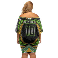 Custom Cook Islands Rugby League Family Matching Off Shoulder Short Dress and Hawaiian Shirt Tatau Tribal Motifs-Black Color LT03 - Polynesian Pride