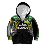 Custom Cook Islands Rugby League Kid Hoodie Tatau Tribal Motifs-Black Color - Polynesian Pride