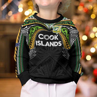 Custom Cook Islands Rugby League Kid Ugly Christmas Sweater Tatau Tribal Motifs-Black Color LT03 - Polynesian Pride
