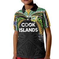 Custom Cook Islands Rugby League Kid Polo Shirt Tatau Tribal Motifs-Black Color LT03 Kid Black - Polynesian Pride