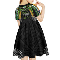 Custom Cook Islands Rugby League Kid Short Sleeve Dress Tatau Tribal Motifs-Black Color LT03 - Polynesian Pride