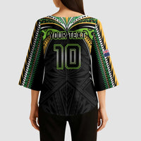 Custom Cook Islands Rugby League Kimono Sleeve Blouse Tatau Tribal Motifs-Black Color LT03 - Polynesian Pride