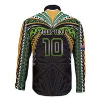 Custom Cook Islands Rugby League Long Sleeve Button Shirt Tatau Tribal Motifs-Black Color LT03 - Polynesian Pride