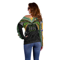 Custom Cook Islands Rugby League Off Shoulder Sweater Tatau Tribal Motifs-Black Color LT03 - Polynesian Pride