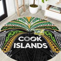 Cook Islands Rugby League Round Carpet Tatau Tribal Motifs-Black Color LT03 Black - Polynesian Pride