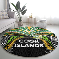 Cook Islands Rugby League Round Carpet Tatau Tribal Motifs-Black Color LT03 - Polynesian Pride