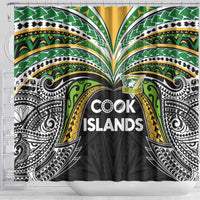Cook Islands Rugby League Shower Curtain Tatau Tribal Motifs-Black Color LT03 - Polynesian Pride