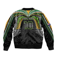 Custom Cook Islands Rugby League Sleeve Zip Bomber Jacket Tatau Tribal Motifs-Black Color LT03 - Polynesian Pride