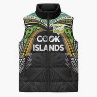 Custom Cook Islands Rugby League Sleeveless Puffer Jacket Tatau Tribal Motifs-Black Color LT03 Unisex Black - Polynesian Pride