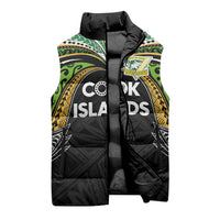 Custom Cook Islands Rugby League Sleeveless Puffer Jacket Tatau Tribal Motifs-Black Color LT03 - Polynesian Pride