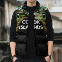 Custom Cook Islands Rugby League Sleeveless Puffer Jacket Tatau Tribal Motifs-Black Color LT03 - Polynesian Pride