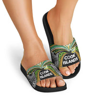 Cook Islands Rugby League Slide Sandals Tatau Tribal Motifs-Black Color LT03 - Polynesian Pride