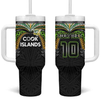 Custom Cook Islands Rugby League Tumbler With Handle Tatau Tribal Motifs-Black Color LT03 One Size: 40 oz Black - Polynesian Pride