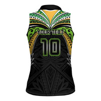 Custom Cook Islands Rugby League Women Sleeveless Polo Shirt Tatau Tribal Motifs-Black Color LT03 - Polynesian Pride