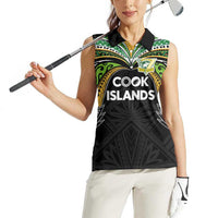 Custom Cook Islands Rugby League Women Sleeveless Polo Shirt Tatau Tribal Motifs-Black Color LT03 - Polynesian Pride