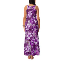 Hawaiian Quilt Pattern Family Matching Tank Maxi Dress and Hawaiian Shirt Hibiscus and Tribal Element Vintage Purple Vibe LT03 - Polynesian Pride