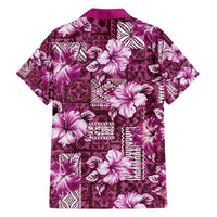 Hawaiian Quilt Pattern Family Matching Summer Maxi Dress and Hawaiian Shirt Hibiscus and Tribal Element Vintage Pink Vibe LT03 - Polynesian Pride