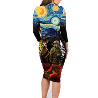 New Zealand and Australia ANZAC Day Family Matching Long Sleeve Bodycon Dress and Hawaiian Shirt Kiwi Bird and Kangaroo Soldier Starry Night Style LT03 - Polynesian Pride