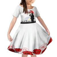 Tokelau ANZAC Day Family Matching Puletasi and Hawaiian Shirt Lest We Forget Red Poppy Flowers and Soldier LT03 Daughter's Dress White - Polynesian Pride