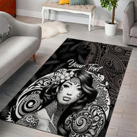 Custom New Zealand Women's Day Area Rug Maori Tribal Girl and Silver Fern Pattern LT03 - Polynesian Pride