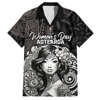 Custom New Zealand Women's Day Family Matching Off Shoulder Long Sleeve Dress and Hawaiian Shirt Maori Tribal Girl and Silver Fern Pattern LT03 Dad's Shirt - Short Sleeve Black - Polynesian Pride