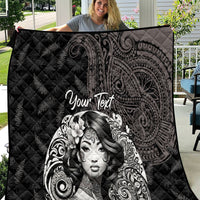 Custom New Zealand Women's Day Quilt Maori Tribal Girl and Silver Fern Pattern LT03 Black - Polynesian Pride