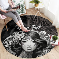 Custom New Zealand Women's Day Round Carpet Maori Tribal Girl and Silver Fern Pattern LT03 - Polynesian Pride