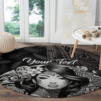 Custom New Zealand Women's Day Round Carpet Maori Tribal Girl and Silver Fern Pattern LT03 - Polynesian Pride