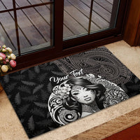 Custom New Zealand Women's Day Rubber Doormat Maori Tribal Girl and Silver Fern Pattern LT03 - Polynesian Pride
