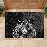 Custom New Zealand Women's Day Rubber Doormat Maori Tribal Girl and Silver Fern Pattern LT03 - Polynesian Pride