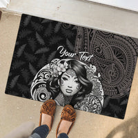 Custom New Zealand Women's Day Rubber Doormat Maori Tribal Girl and Silver Fern Pattern LT03 - Polynesian Pride
