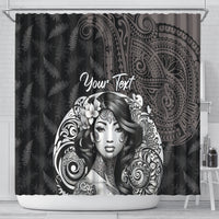 Custom New Zealand Women's Day Shower Curtain Maori Tribal Girl and Silver Fern Pattern LT03 - Polynesian Pride