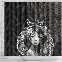 Custom New Zealand Women's Day Shower Curtain Maori Tribal Girl and Silver Fern Pattern LT03 - Polynesian Pride