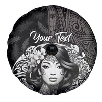 Custom New Zealand Women's Day Spare Tire Cover Maori Tribal Girl and Silver Fern Pattern LT03 - Polynesian Pride