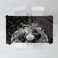 Custom New Zealand Women's Day Tablecloth Maori Tribal Girl and Silver Fern Pattern LT03 Black - Polynesian Pride