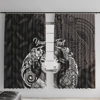 Custom New Zealand Women's Day Window Curtain Maori Tribal Girl and Silver Fern Pattern LT03 With Hooks Black - Polynesian Pride
