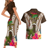 Vanuatu Selebretem 44th Indipendens Dei Couples Matching Short Sleeve Bodycon Dress and Hawaiian Shirt Yumi Pig Tusk and Namele Fern LT03 - Polynesian Pride
