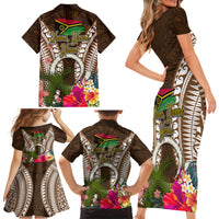 Vanuatu Selebretem 44th Indipendens Dei Family Matching Short Sleeve Bodycon Dress and Hawaiian Shirt Yumi Pig Tusk and Namele Fern LT03 - Polynesian Pride