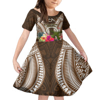 Vanuatu Selebretem 44th Indipendens Dei Kid Short Sleeve Dress Yumi Pig Tusk and Namele Fern LT03 KID Brown - Polynesian Pride