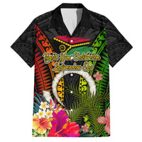 Vanuatu Independence Day Family Matching Off The Shoulder Long Sleeve Dress and Hawaiian Shirt Tugeta Yumi Selebretem Indipendens Dei LT03 Dad's Shirt - Short Sleeve Black - Polynesian Pride