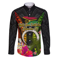 Vanuatu Independence Day Family Matching Off The Shoulder Long Sleeve Dress and Hawaiian Shirt Tugeta Yumi Selebretem Indipendens Dei LT03 Dad's Shirt - Long Sleeve Black - Polynesian Pride