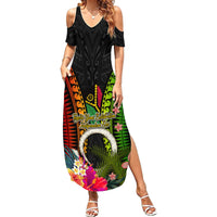 Vanuatu Independence Day Family Matching Summer Maxi Dress and Hawaiian Shirt Tugeta Yumi Selebretem Indipendens Dei LT03 Mom's Dress Black - Polynesian Pride